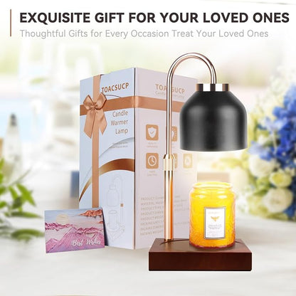 TOACSUCP Candle Warmer Lamp with 3 Bulbs, Adjustable Height Dimmable Candle Warmer with Timer, Compatible with Large Jar Candles, Candle Lamp with Charming Gift Box Ribbon for Her/Him(Black)