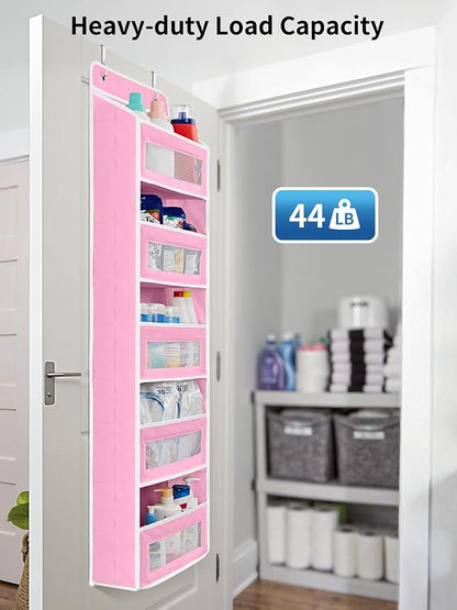 JARLINK 2 Pack Over The Door Organizer Storage, 5 Shelf Hanging Door Organizer with 5 Large Capacity Pockets, Anti Tilt 44 lb Load Behind Door Storage for Bedroom, Bathroom, Pantry, Nursery, (Pink)