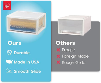 IRIS USA 47 Qt. Extra-Large Stackable Storage Drawer Plastic Drawer Organizer with Clear Doors, for Pantry Bedroom Closet Kitchen Under-Sink Home and Office De-Clutter Shoes and Crafts, White, 2-Pack