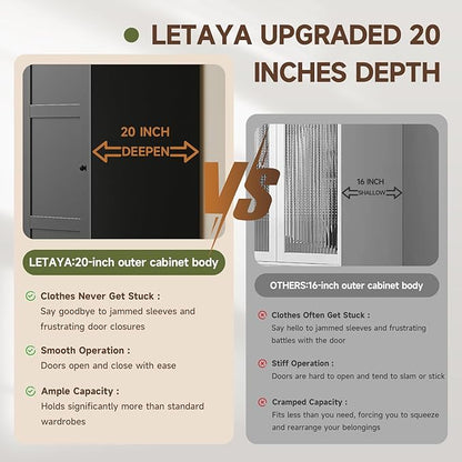 Letaya Metal Sliding Door Wardrobe Cabinets,68" Tall Armoire Wardrobe Closet with Sliding Doors and Shelves,Narrow Slim Coat Closet Cabinet with Hanging Rod,Space Saving for Home (Black)