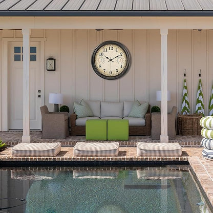 16 Inch Large Outdoor Clock with Thermometer and Hygrometer Combo, Waterproof Indoor Outdoor Wall Clocks for Patio, Pool,Garden Decor- Retro Bronze