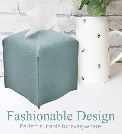 Livelab Tissue Box Cover, Square Decorative PU Leather Tissue Box Holder Modern Tissue Case Facial Paper Organizer Dispenser for Bathroom, Vanity Countertop, Night Stands, Desk 5X5X5'' | Blue