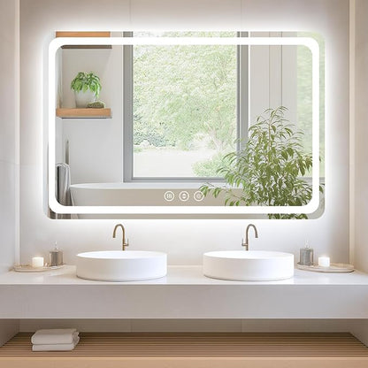 Led Bathroom Mirror with Lights, Anti-Fog & Tri-Color Lighting - Wall Mounted Shaving Mirror with Touch Sensor, Waterproof Smart LED Vanity Mirror Tempered Glass Dimmable 60" x 40"