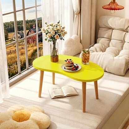 Mango Coffee Table Low Table with 4 Solid Wood Sturdy Legs,Floor Table Desk for Sitting on The Floor,19.7"D x 31.5"W x 16"H Inches,Living Room/Toy room Furniture,Rental house Furniture (Yellow)