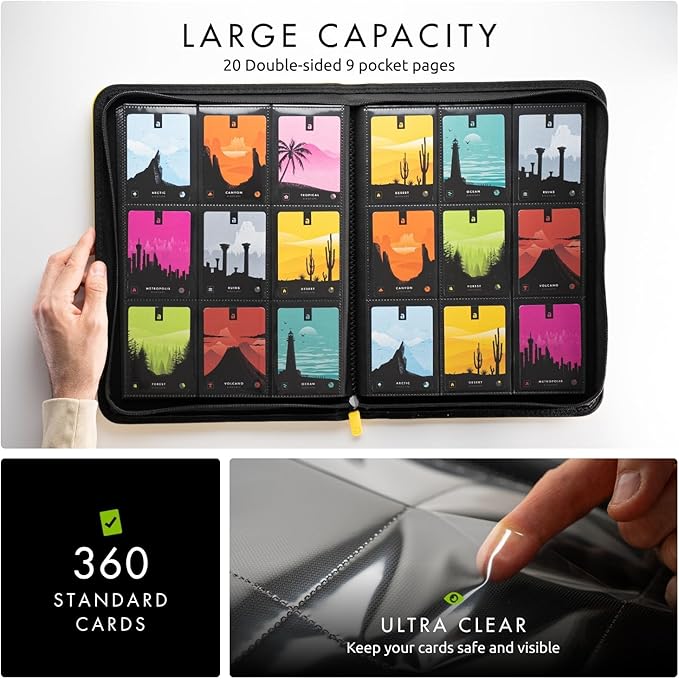 Vault X 9 Pocket Zip Binder, 360 Cards, Exo-Tec Material, 20 Side-Loading Pages (Yellow)