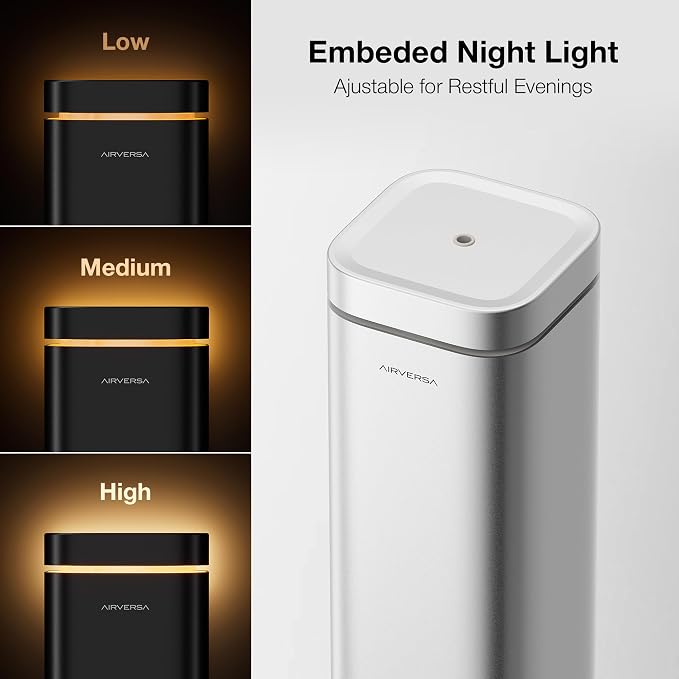 Airversa Waterless Diffuser, Smart Tower Diffuser with App Control, Cold Air Scent Diffuser Oil Machine for Homes Offices Hotels, 300mL Capacity, Up to1500 sq ft, DC-12V/1A Plug, RDX Silver Kit