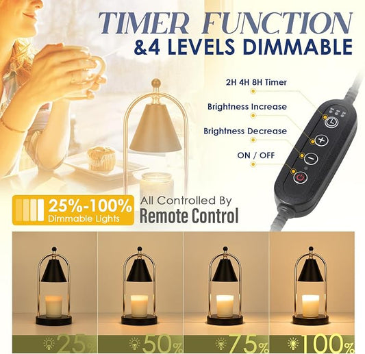 Candle Warmer Lamp with Timer, Electric Black Light for Bedroom, Dimmer Wax Melts Warmer for Candle Jars, Beside Lamp Gifts for Women Home Decor (2 Bulbs Included)