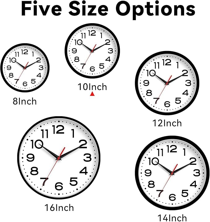 Roymnie Wall Clock 10 Inch Silent Non-Ticking Modern Clock Battery Operated Classic Simple Minimalist Analog Decorative for Kitchen, Living Room,Office, Bedroom, Bathroom (Black)