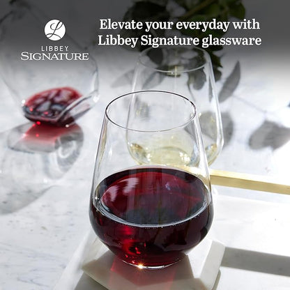Libbey Signature Greenwich Stemless Wine Glasses Set of 6, Modern Wine Glasses for Red and White Wine, Ideal Stemless Wine Glass Set for All Occasions