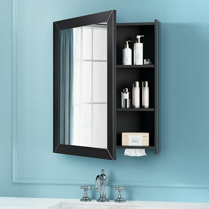 Bathroom Cabinet - Large Single Door 24x30 inchs Wall Cabinet Mirror Medicine Cabinet with Facial Tissues Slot and Multifunctional Storage Area