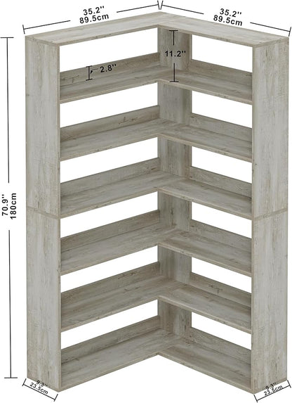 IRONCK Bookshelves 6 Tiers with Baffles Industrial Large Corner Etagere Bookcase Storage Display Rack for Living Room Home Office