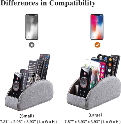 TV Remote Control Holder with 5 Compartments,Pu Leather Remote Caddy/Box/Tray Bedside Table Desk Storage Organizer for DVD, Blu-Ray, Media Player, Heater Controllers and Cosmetics Office Supplies