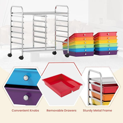 GOFLAME 12-Drawer Rolling Storage Cart, Multifunctional Art Craft Organizer Cart, Mobile Utility Storage Cart with Removable Drawers & Lockable Wheels, Craft Cart for Home Office School, Multicolored