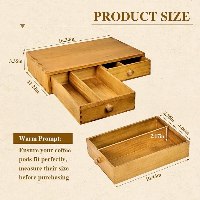 NANXITU K Cup Storage Organizer,Wood Coffee Pod and Tea Bag Holder,Kcup Drawer Coffee Maker Stand,Home Kitchen Counter Holds Up to 30 Pods Capacity