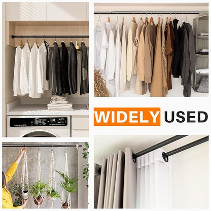 Closet Rod for Hanging Clothes, 17 to 67 Inch Adjustable Closet Hanging Rod, Heavy Duty Clothes Hanging Rod Bar Black Metal Closet Poles with Threads for Wardrobes, Closet, Bathroom, Windows