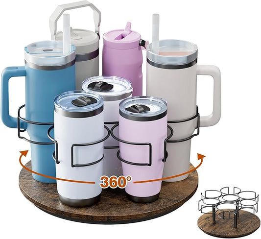 Water Bottle Organizer for Stanley 20/30/40oz, Rotating Cup Holder, Bottle Storage for Simple Modern Owala Yeti, Tumbler Lazy Susan, Vintage Brown
