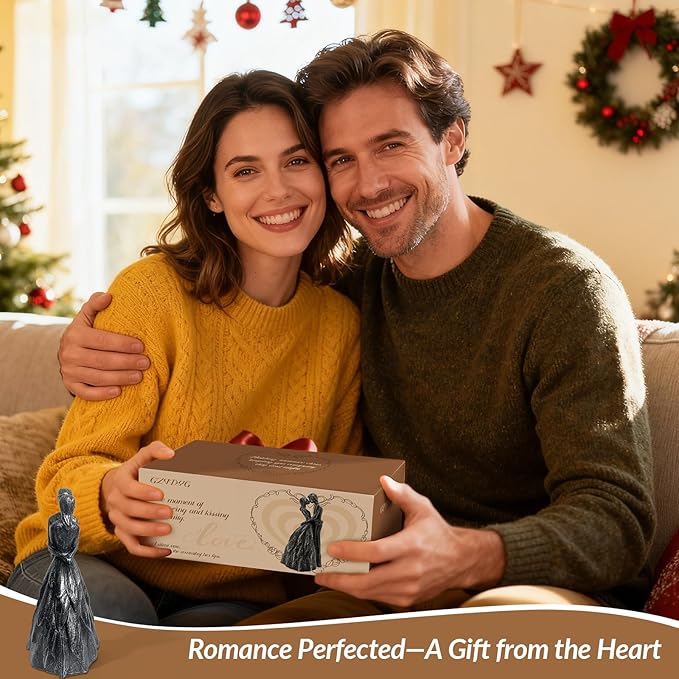 Wedding Anniversary Engagement Gifts for Couples, Room Decor Love Figurines, Black Resin Couple Embracing Sculpture, Aesthetic Statue Knick Knacks for Bedroom, Living Room, Desk, Coffee Table