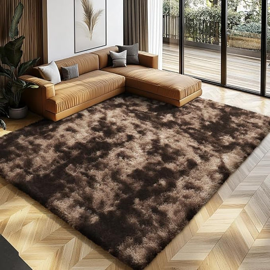 Shag Area Rugs for Bedroom Living Room,4X6 Ultra Soft Fluffy Area Rugs for Dorm,Indoor Carpet Plush Rugs for Living Room Home Decor, Mottling Brown
