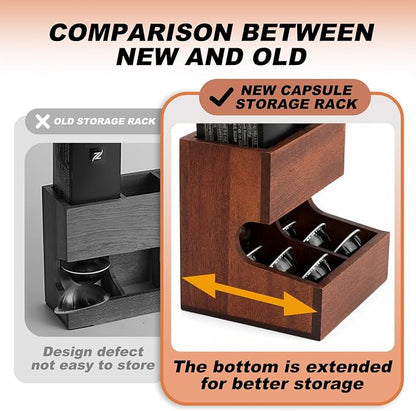 Wood Pod Dispenser Designed for Nespresso Vertuo Capsules, Freestanding Countertop Pods Rack, Coffee Pods Holder for Home or Office Kitchen Counter, Dispenses 2 Coffee Flavors (Brown-2)