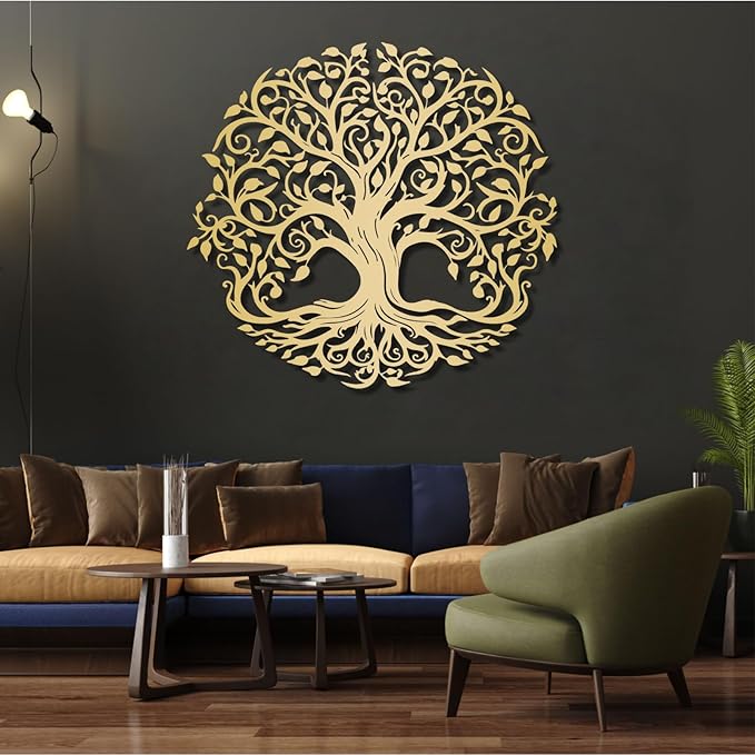 Yemwot Metal Tree of Life Wall Decor, Circle of Life Metal Tree Wall Art, Branch Art, Spiritual Decor, Modern Sculpture Decoration, Living Room Bedroom Decoration (Sliver-Tree 2, 24"x 22"| 60x55cm)