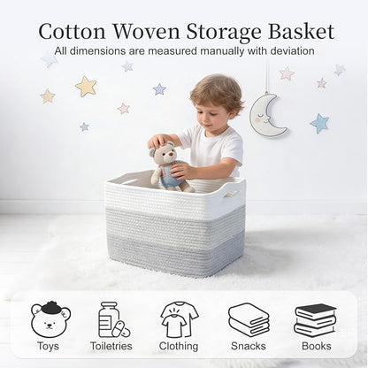 Hopegiver 1 Pack Woven Storage Baskets for Shelves, 15x11x10 Inch Cotton Rope Decorative Organizer Bins for Blanket Clothes Book Baby Pet, Gift Toy Basket for Living Room, Office, Bathroom & Nursery