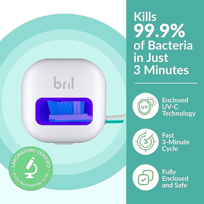 Bril UV-C Toothbrush Sanitizer and Holder – Wall Mounted, Rechargeable, 30-Day Battery, Magnetic Mount, Fits Electric and Manual Brushes, Portable Travel Case, Auto-Shutoff – Multipack
