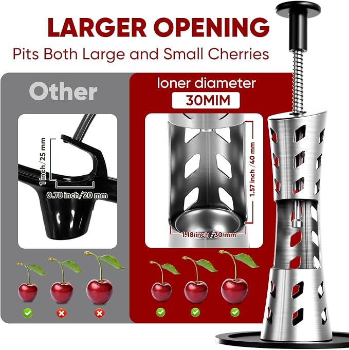 Newness Cherry Pitter, Premium Cherry Pitter Remover Tool, 304 Stainless Steel Cherry Seed Remover, Durable Cherry Stoner Fruit Pit Corer Deseeder Kitchen Tool, Press Type, More Labor Saving