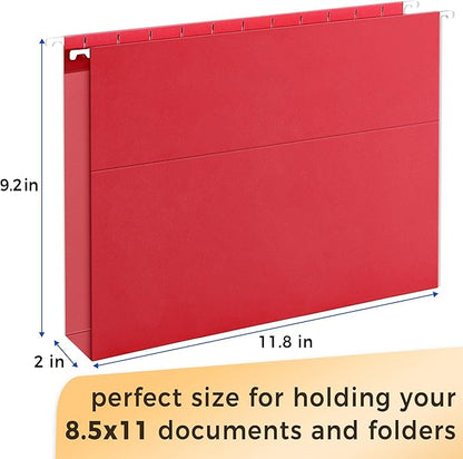 SUNEE Hanging File Folders Extra Capacity Assorted Colors, 25 Pack Letter Size File Folders with 1/5-cut Tabs, Heavy Duty 2 Inch Expansion, Stay Organized for Your Home and Office Bulk File