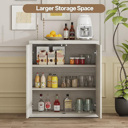 31” Sideboard Cabinet with Storage, Fluted Accent Cabinet with Adjustable Shelves, Modern Wood Credenza Cabinets with Pop-up Doors for Entryway Kitchen Living Room Hallway, White Oak 2pcs