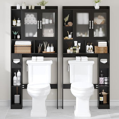 Vabches Over The Toilet Storage Cabinet, Farmhouse Storage Cabinet Over Toilet with Acrylic Doors，Home Space-Saving Toilet Rack, for Bathroom, Restroom, Laundry, Black