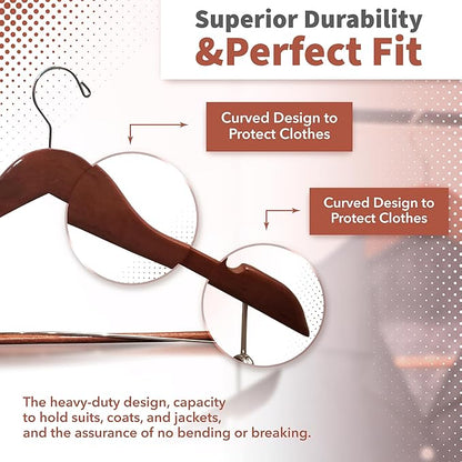 DEILSY™ Suit Hangers for Men with Open Bar 5 Pack Premium Brown Wooden Coat Hangers Pants Durable Suit for Closet Organization - Jacket Hanger Wood Clothes
