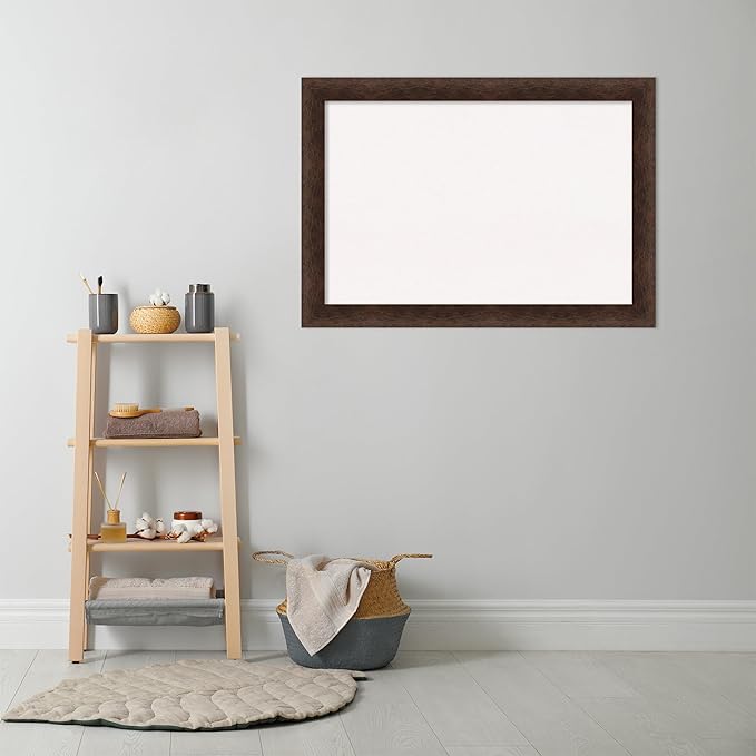 Amanti Art White Cork Board for Wall, 29x41 Vision Board with Brown Wood Frame, Large Corkboard Office Decor for Home Organization, Casual Corkboard Pinboard to display items for home organization