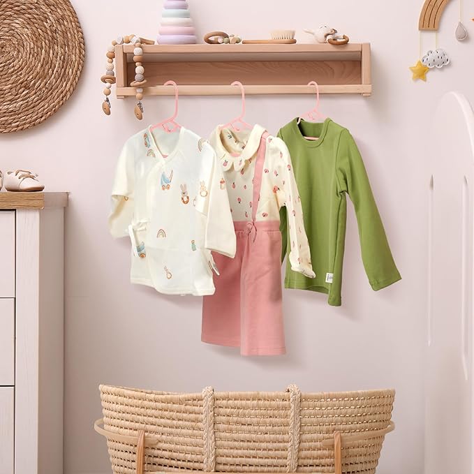 Plastic Baby Clothes Hangers 60 Pack, Pink Stackable Plastic Kids Hangers (11.4") for Toddler Newborn Childrens Clothes Closet, Ideal for Clothing, Pants, Coats, and More