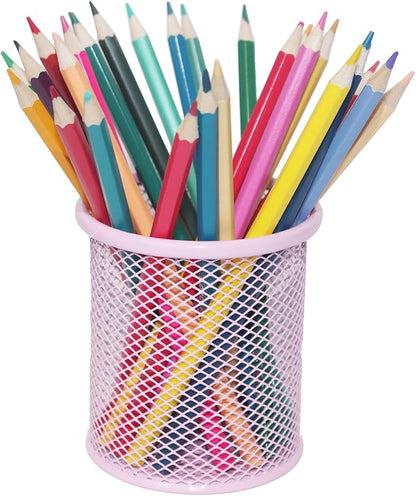 Pen Holder Mesh Pencil Holder Metal Pen Holder Cup Pencil Cup Holder for Desk Office Pen Organizer PINK, 4 Pack