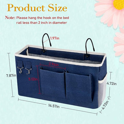 Bedside Storage Caddy/Bedside Hanging Storage Bag for Headboards Bunk Beds Dorm Rooms Book Phone Magazine Holder (2PC Navy Blue)