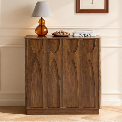 Sideboard Buffet Cabinet with Storage, 31.5” Mid Century Modern Storage Cabinet with Adjustable Shelf 2 Doors Credenza for Dining Room, Living Room, Entry (Walnut)