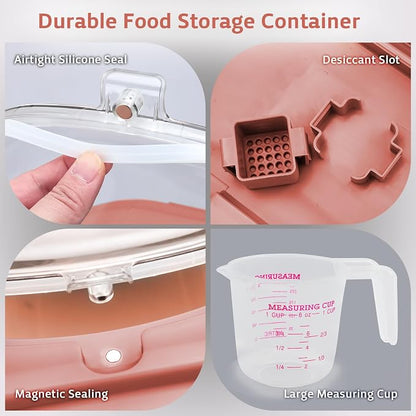 Komzon Rice Storage Containers, Collapsible 20 to 30Lbs Food Storage Bin Dispenser with Rolling Wheel and Clear Airtight Lid, BPA Free Flour, Sugar, Cereal and Dog Cat Pet food Containers