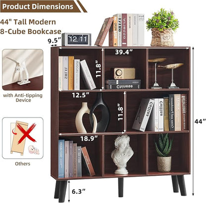LEYAOYAO 8 Cube Bookshelf 3-Tier Bookcase with Legs, Mint-Walnut Kids Book Shelf Cute Storage Organizer, Large Open Toy Shelves Modern Bookshelves,Display Bookcases for Bedroom,Living Room,Nursery