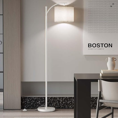 SUNMORY Arc Floor Lamp, Modern Floor Lamp with 9W 3 Color Temperatures Bulb, Metal Standing Lamps with Adjustable Hanging Lampshade, Tall Floor Lamps for Living Room, Bedroom, Office (White)