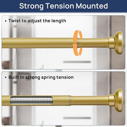 ENJOYBASICS Gold Shower Curtain Rod 30 to 76 Inches, Stainless Steel Adjustable Spring Tension Rods No Drill for Bathroom, Closet, Window, Room Divider, Never Rust, Non Slip