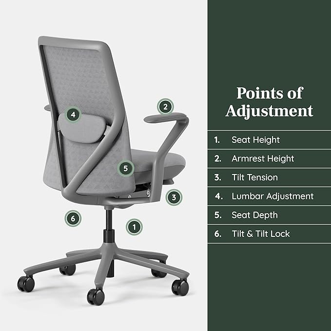 Branch Verve Chair - High Performance Executive Office Chair with Contoured Back and Adjustable Lumbar Support - High Density Foam Cushion and 3D Knit Back - Fits 5' to 6', Up to 275 lbs, Lunar
