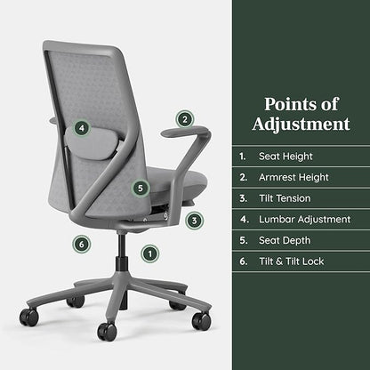 Branch Verve Chair - High Performance Executive Office Chair with Contoured Back and Adjustable Lumbar Support - High Density Foam Cushion and 3D Knit Back - Fits 5' to 6', Up to 275 lbs, Lunar
