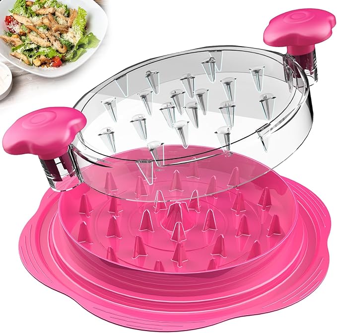 SURETIVIAN Chicken Shredder Tool Twist Large Chicken Breast Shredder with Brush&Fork, Visible Meat Shredder Machine, Anti-Slip Strip, Ergonomic Handle, BPA Free, Pork Beef Chicken(Hot Pink)