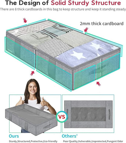 Onlyeasy Breathable Under Bed Storage Bags with 4 Reinforced Handles and Sturdy Side Wall, 2 Pack Eco-friendly Underbed Clothing Blankets Organizer with 2 Strong Zippers, Herringbone Grey, MXRUBBSS2P