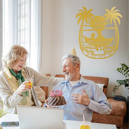 50th Anniversary Wedding Gift for Parents 50 Years Together Tropical Beach Sunset Metal Name Sign Wall Art, Anniversary Wedding Gift for Couple