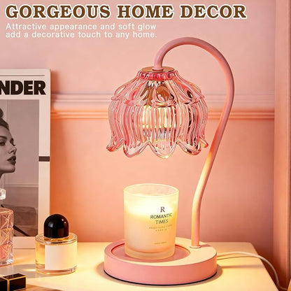Funistree Flower Candle Warmer Lamp with Timer, Dimmable Candle Lamp Warmer, Christmas Birthday Gifts for Women Mom Her, Housewarming Home Decor, Lotus Wax Warmer for Yankee Candles - Full Pink