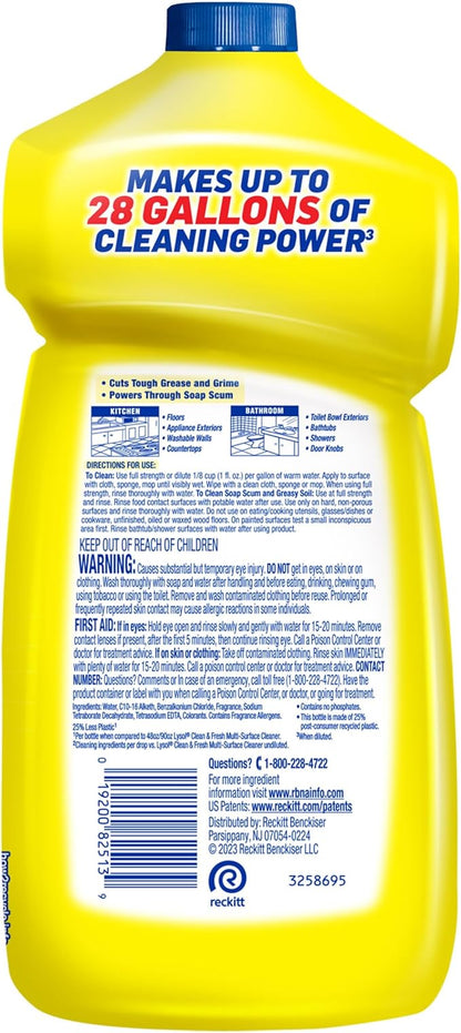 Lysol Power Clean Multi-Surface Cleaner, 2x Concentrated Pour, Sparkling Lemon & Sunflower Essence scent, 28 Fl Oz (Packaging May Vary), Pack of 9