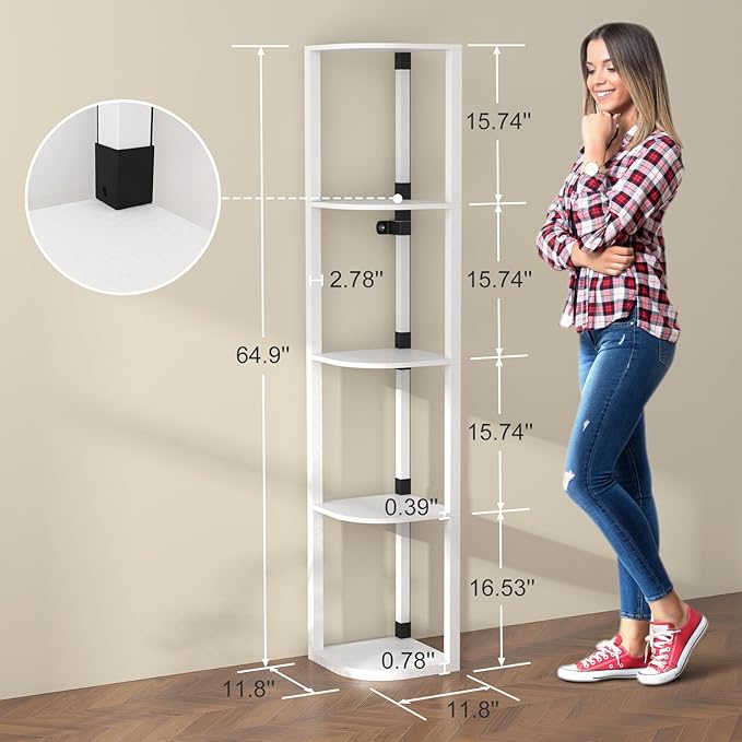 VTRIN Corner Shelf with Light, Floor Lamps with Shelves for Living Room, Small Space, Modern Home Decor Stand Sturdy 5-Tier Corner Bookshelf Cabinet Display Shelf for Collectibles, White