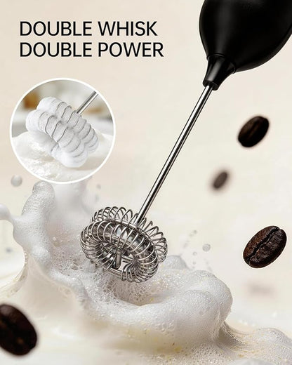 CIRCLE JOY Rechargeable Milk Frother Handheld with Stand, Dual Spring Whisk Head Electric Coffee Frother Foam Maker, Portable Drink Mixer for Cappuccino, Latte, Matcha, Black