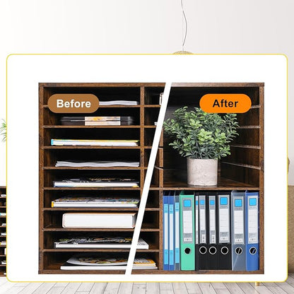 EasyPAG Wooden Literature Organizer with Adjustable Shelves, 36 Compartments Office Paper Organizer Storage 18000 Sheets Letter Size Paper, Student Mailbox for Classroom, Archaize